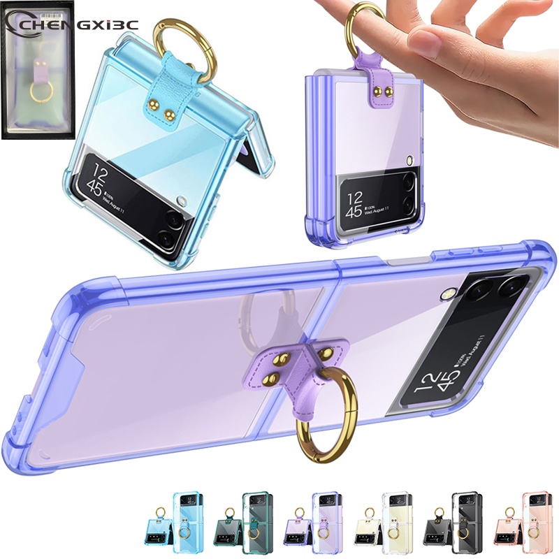 Caixa Flip 543 Para Samsung Galaxy Z 5 Com Anel Flip5 Flip4 Flip3 Tampa Do Airbag Transparente