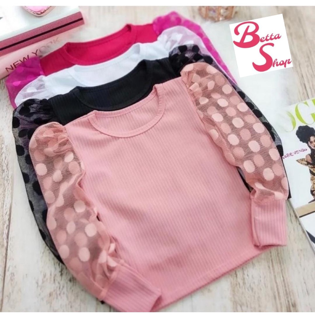 Blusa Canelada - Manga Tule Comprida - Juvenil - Do 12 ao 16