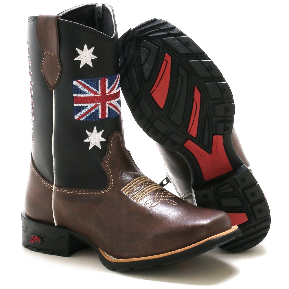 Bota Texana Infantil Masculina Com Ziper Botina Menino Couro Legitimo Bordado