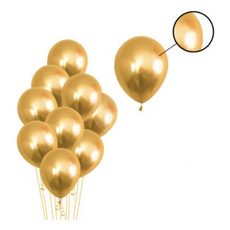 Balão Bexiga Metalizado Dourado - Cromado - 25 Unidades N° 5 - Home & Living