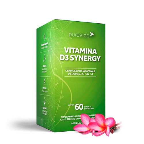 Vitamina D3 Synergy (60 Cápsulas) - Pura Vida em Oferta na Shopee