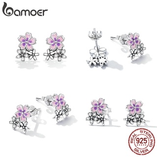 1 Par Brinco De Tarraxa De Flor De Prata Rosa Bamoer 925/Bijuteria Fashion Para Mulheres/Presentes SCE1390