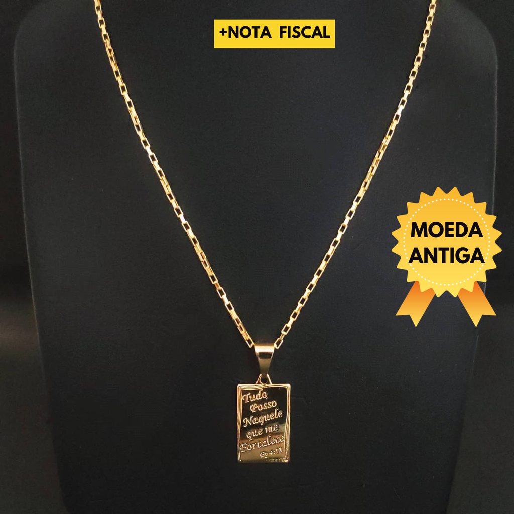 Corrente Masculina, Cordão Masculino,Presente Natal Colar Moeda Antiga Banhada Pingente Tudo Posso. em Oferta na Shopee