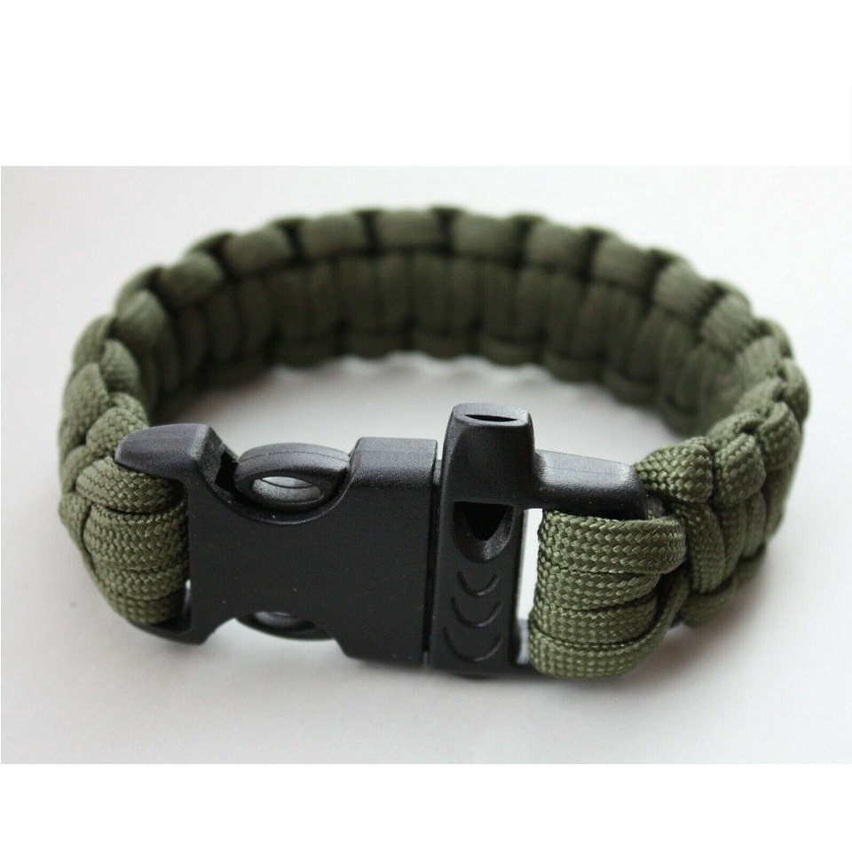 Pulseira Tática Sobrevivência Edc Paracorde com apito Verde, diâmetro interno 22 CM