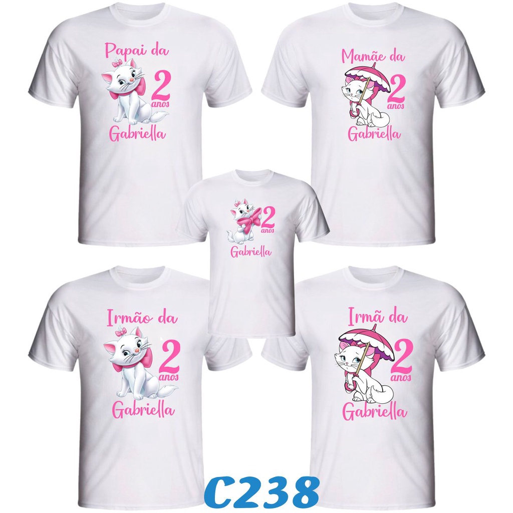 Kit 9 Camisetas "Gata Marie " Personalizada para aniversário da Gatinha Marie para festa temática