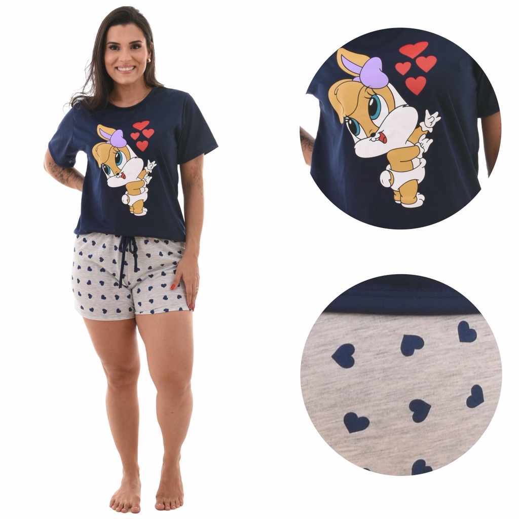 Baby Doll Pijama Feminino Com Manga E Short Bonito Baby em Oferta na Shopee