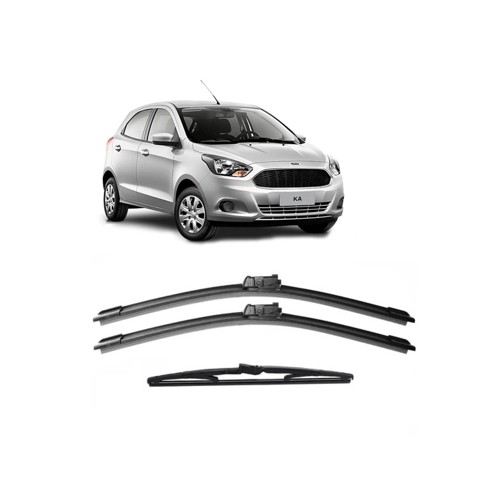 Kit de 3 Palhetas para Limpador de Parabrisa Dianteiro + traseiro Novo Ford Ka 2015 2016 2017 2018 2019 2020 2021 2022