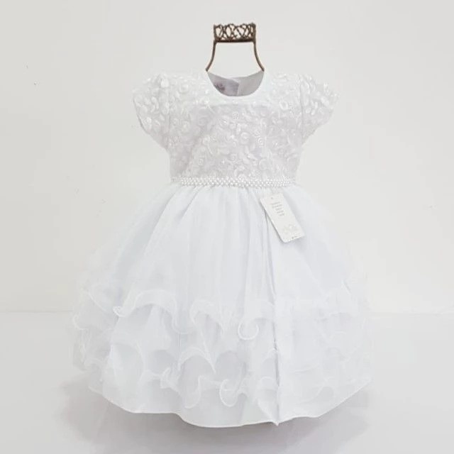Vestido infantil menina bebê Princesa Festa Casamento batizado Renda Manga  Curta Branco Premium Luxo - Auhe Kids