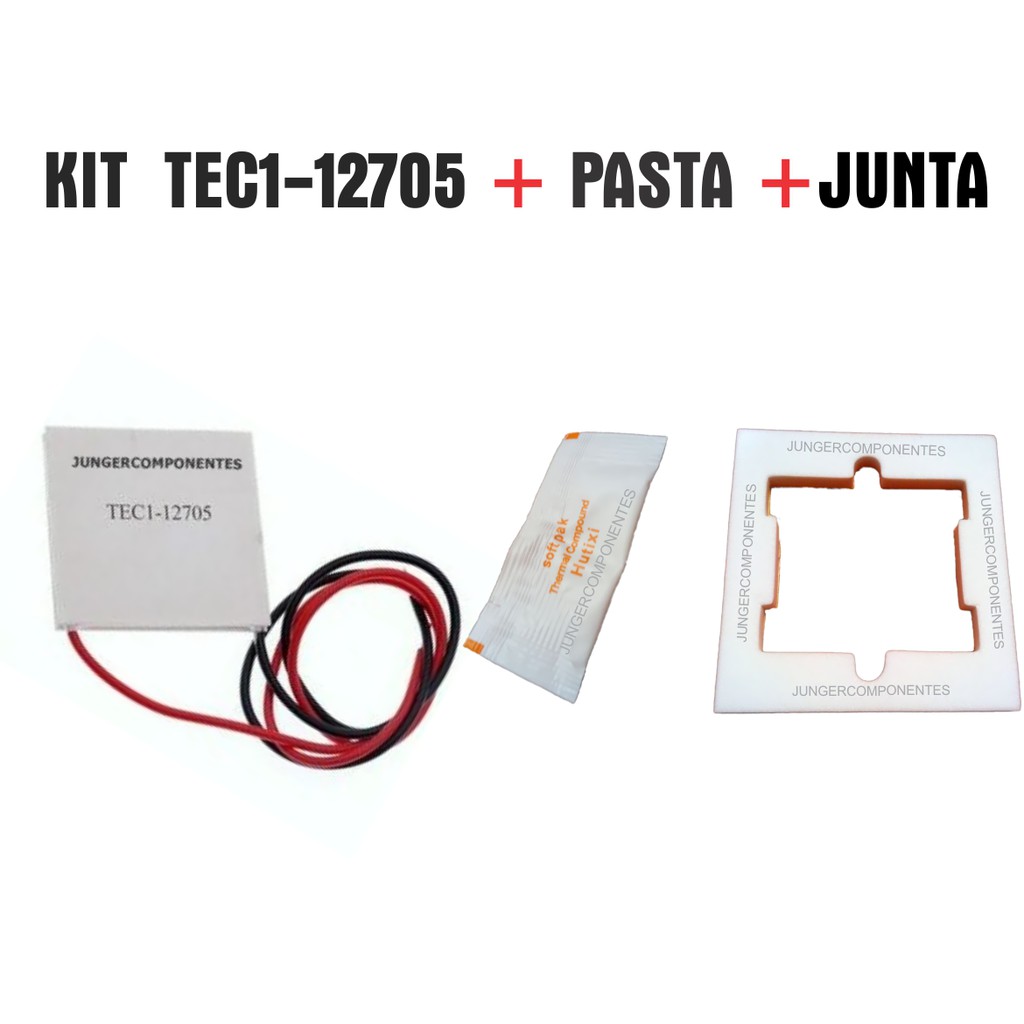 kit- 1x Peltier tec1-12705 + 2x sache pasta termica + 1x junta isolante Pastilha Peltier - Placa Tec1 12705 12 Volts - 40x40 tec1-12705  tec1 12705- peltier tec1 12705 - pastilha peltier tec1 12705 - pastilha peltie - rohs tec1 12705fx - tec112705