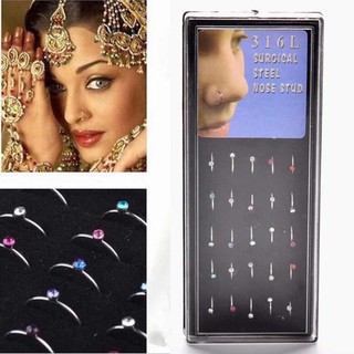40 pç Piercing De Nariz  Aço Com Pedra De Strass Piercing de Nariz argolinha com pedrinha Bijuteria Colorido Lindo