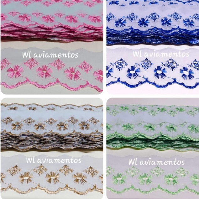 Bordado Inglês 5cm , Faixa Bordada Lese 13,70 metros em Oferta na Shopee
