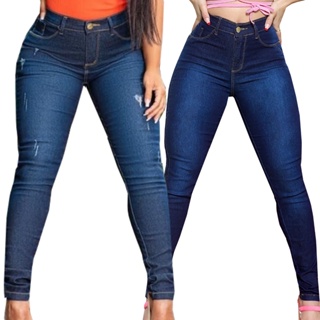 Calças Jeans Feminina Cintura Alta Lycra Kit C/ 2 em Oferta na Shopee