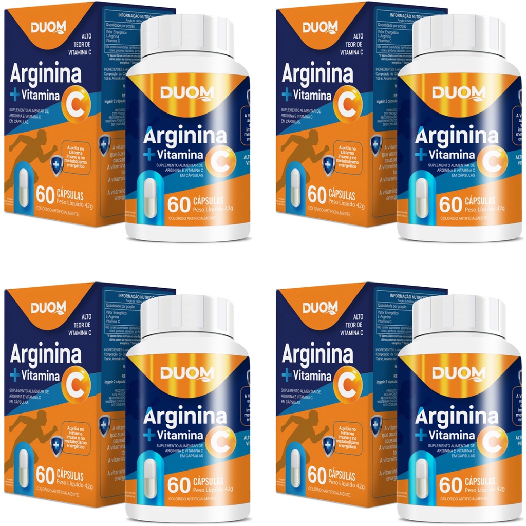 KIT 4 ARGININA + VITAMINA C ANTIOXIDANTE + IMUNIDADE CONCENTRADA TOTAL 240 CÁPSULAS - MALTTA NUTRITION