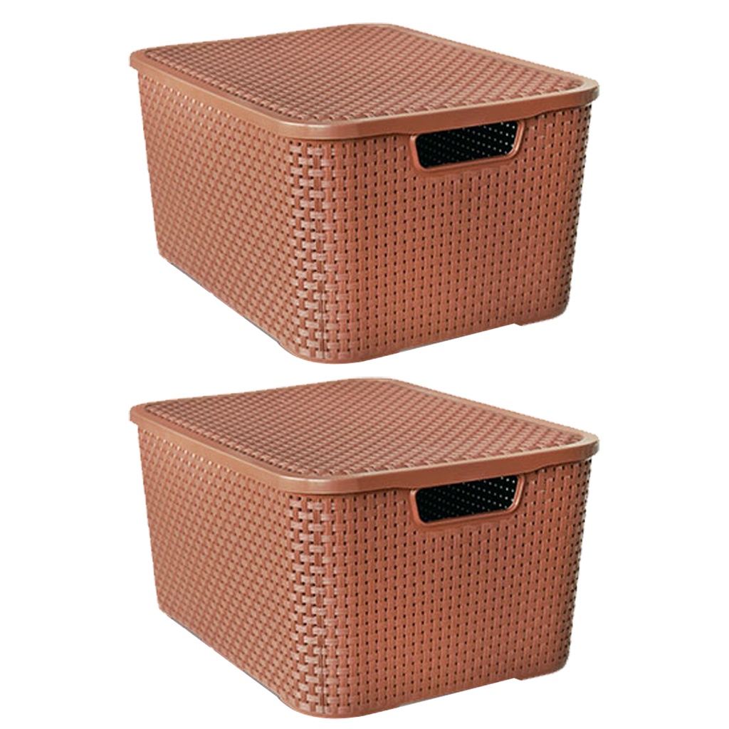 Kit 2 Caixas Organizadoras Rattan Marrom 7 Litros C/ Tampa 25587 Arqplast em Oferta na Shopee
