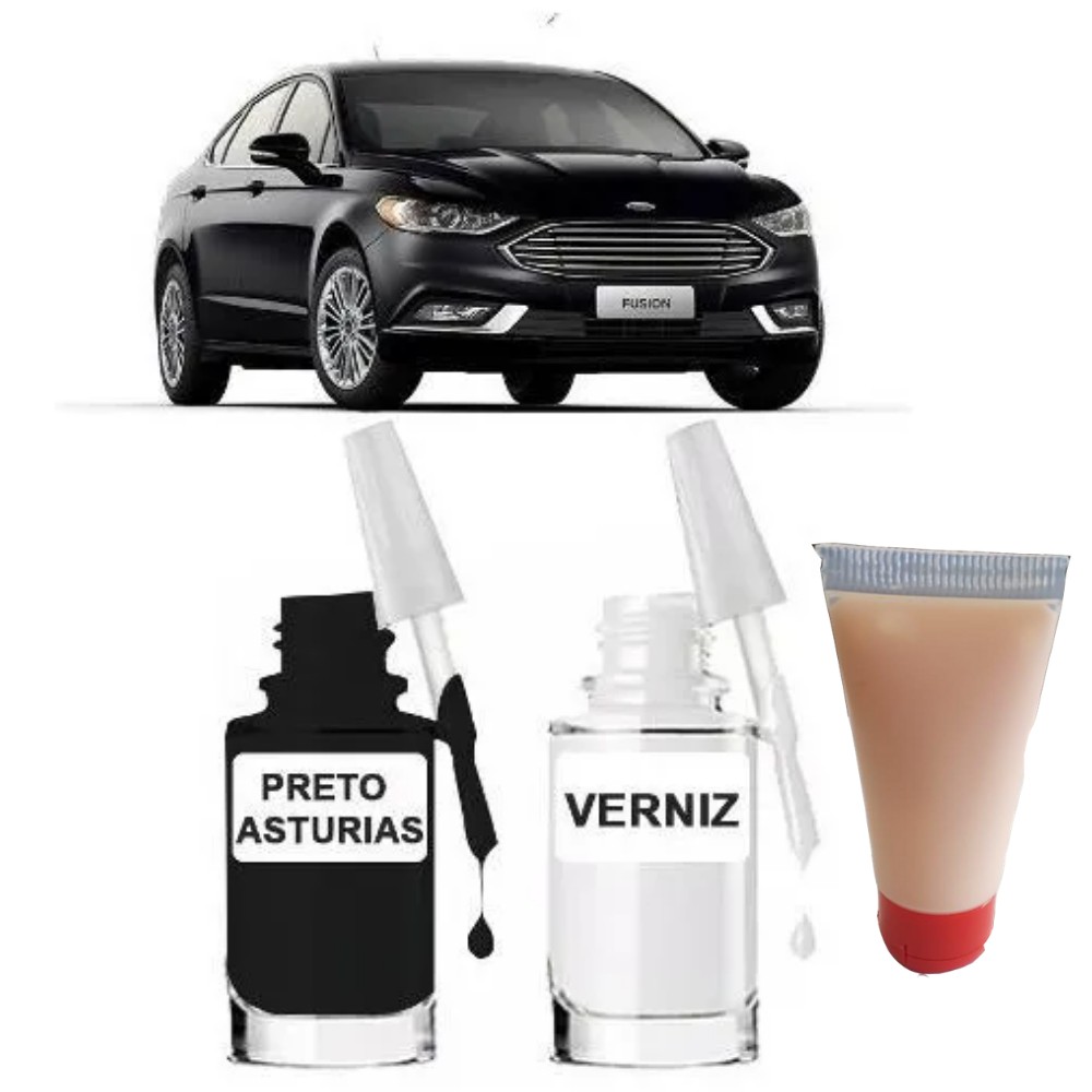 Tinta Tira Risco Automotivo Ford Fusion Preto Asturias 10ml + Cera De Polir 15ml Para Polimento
