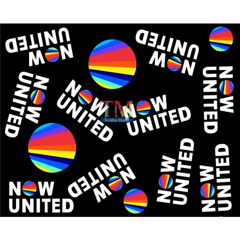 Tecido tricoline, microfibra ou gabardine estampado - Now United - fundo preto - 0.50 cm