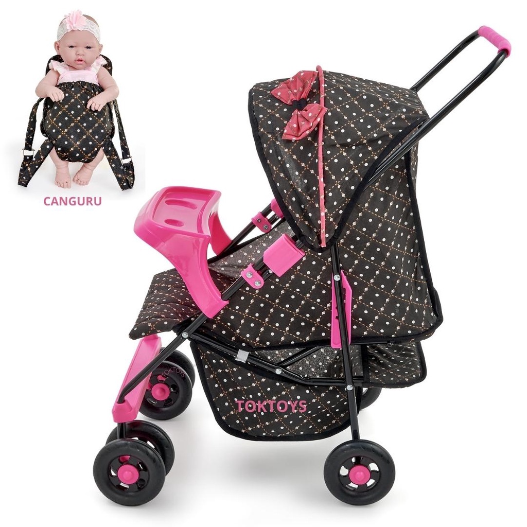 Carrinho de Boneca Infantil Milan Alive Reborn Luxo + brinde Canguru para boneca