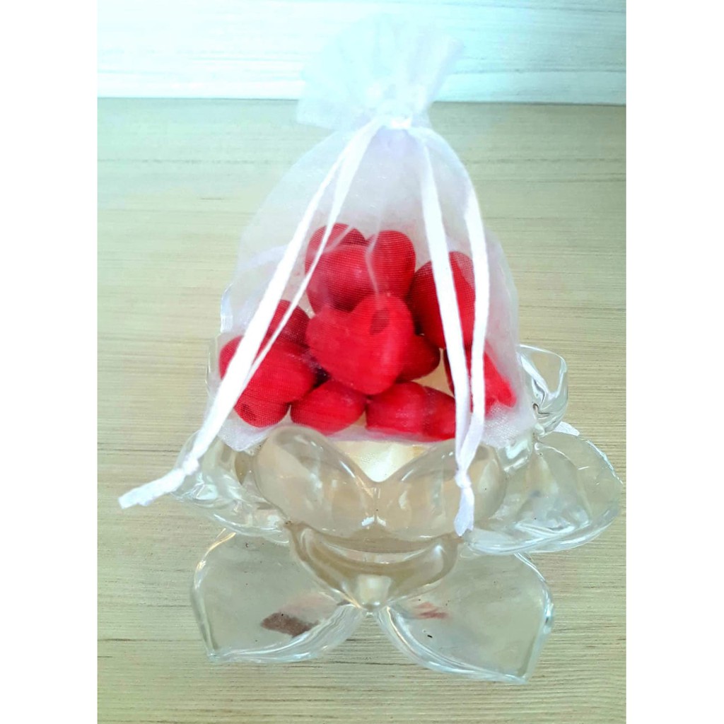 Lembrancinha Kit 5 Sache de Organza C/ 10 Mini Sabonetes Coração Perfumados (Escolha a  Cor)
