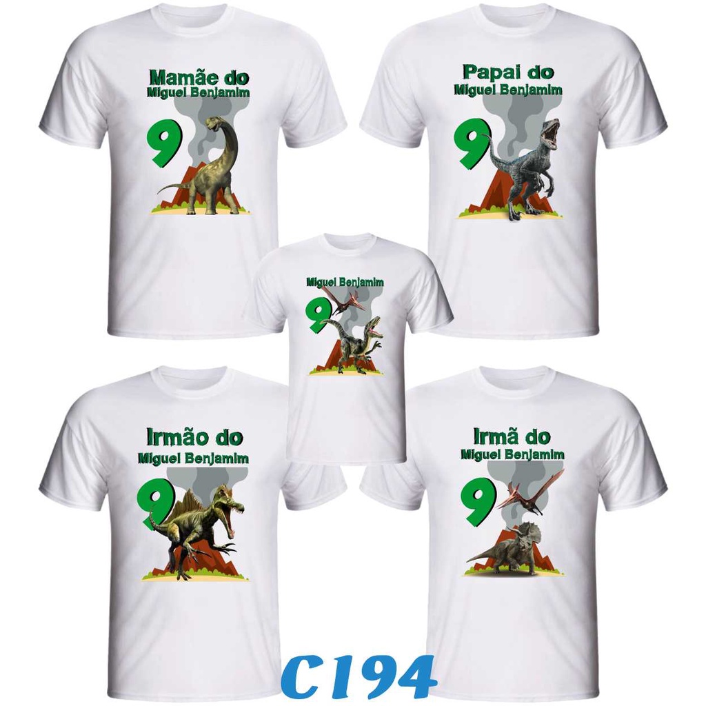 Kit 7 Camisetas " Dinossauros " e " Dinossauro Baby " para Aniversário ou festa personalizada Temática