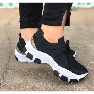 Tênis Feminino Meia Chunky Meia Plataforma sola pintada com cadarço Confortavel envio imediato