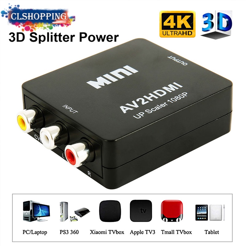 adaptador Rca Para Hdmi 1080p av2hdmi Video Converter HDMI Conversor Video Composto 3 Rca Av para Hdmi para Ps1 Ps2 E Ps3