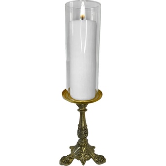 Kit Porta Vela Castiçal Altar Donzela Vidro Candelabro Suporte Ouro Velho Decoração Religiosa Igreja Litúrgico 45cm