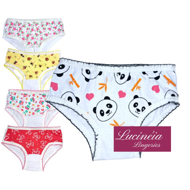 Kit 10 pçs - Calcinha Infantil criança menina - 100% Algodão, com Forro, Estampas Variadas – tanga-atacado / sacoleira.