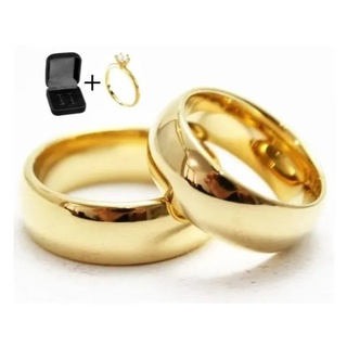 Par de Aliança 8mm lisa de Casamento noivado banhado Ouro 24k Tradicional 8mm Original + Solitário