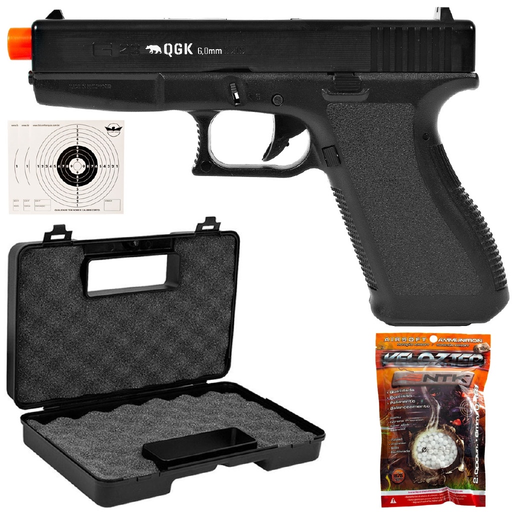 Pistola de Airsoft Glock S23 G23 6mm + Maleta + 2000 BBs + Alvos