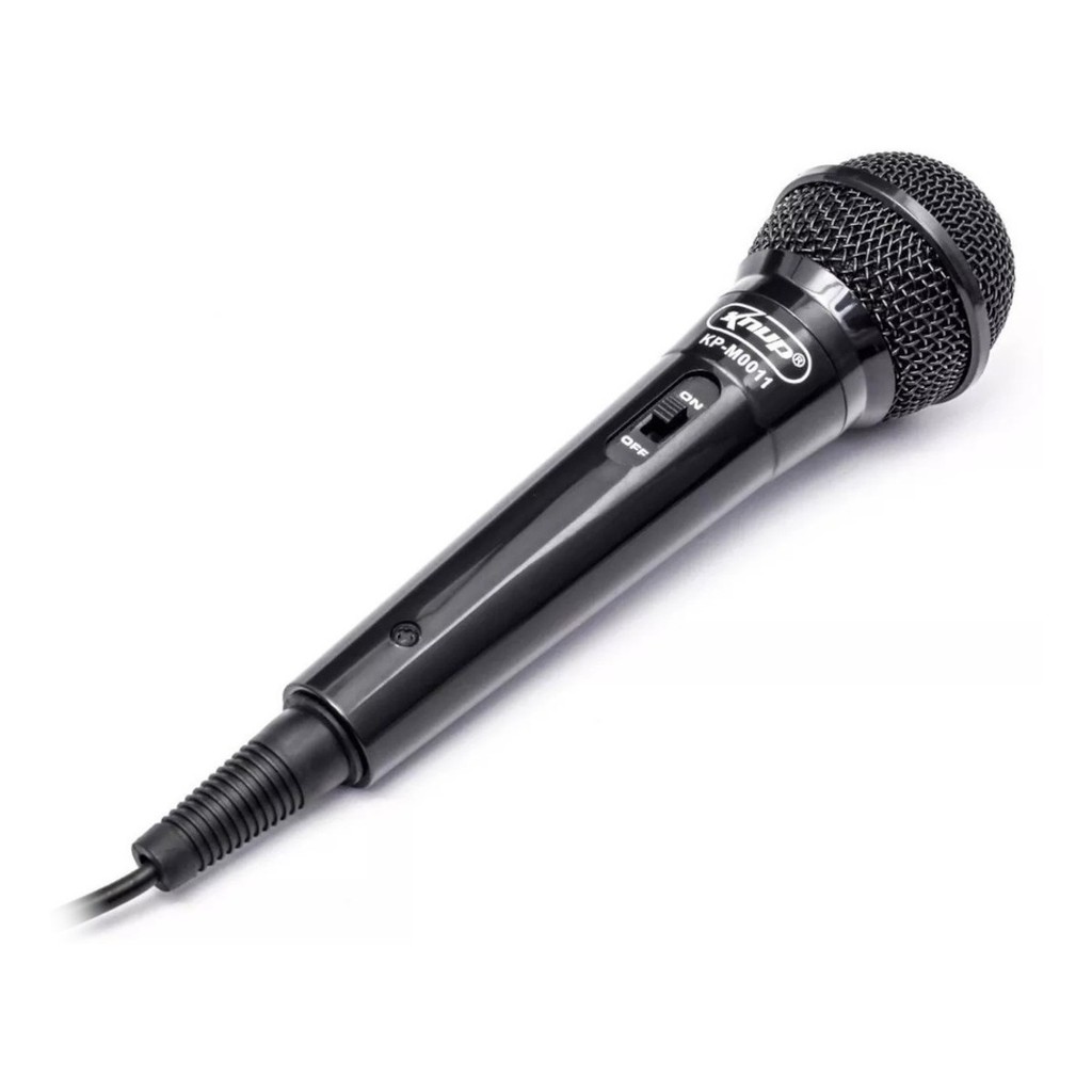 MICROFONE COM FIO KNUP DINÃMICO MODELO KP-M0011 CABO DE 3 METROS - ADAPTADOR P2 - UNIDIRECIONAL
