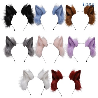 Longo Artesanal Orelhas De Pele Do Do Gato Headband Cor Sólida Plush Animal Hoop Cabelo Anime Fancy Dress Partido Cosplay Traje