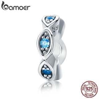 Bamoer Real 100% 925 Sterling Silver Sorte Blue Eye Glittering Cz Spacer Charme Beads Fit Mulheres Originais Pulseira Jóias Scc513