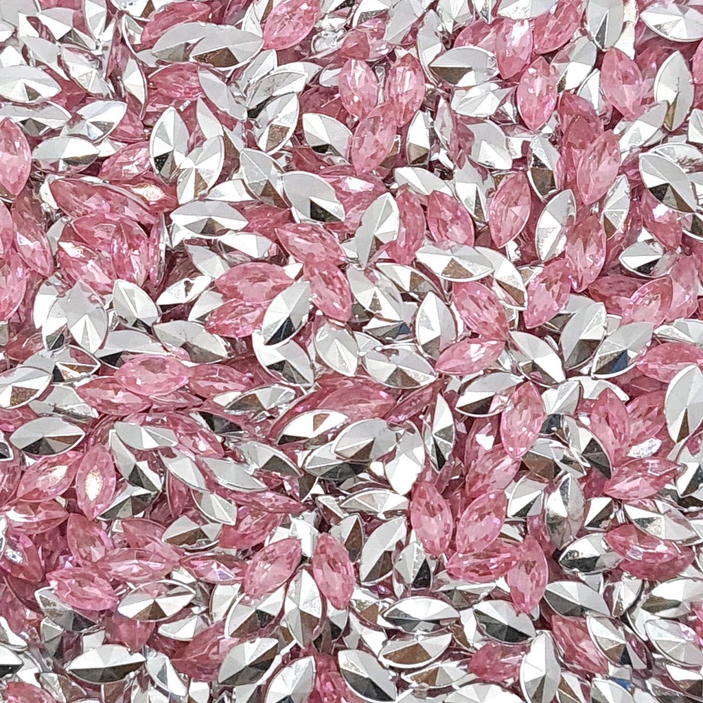 Colagem Navete Strass Acrílico Rosa Transparente 4x8mm 300pçs 15g