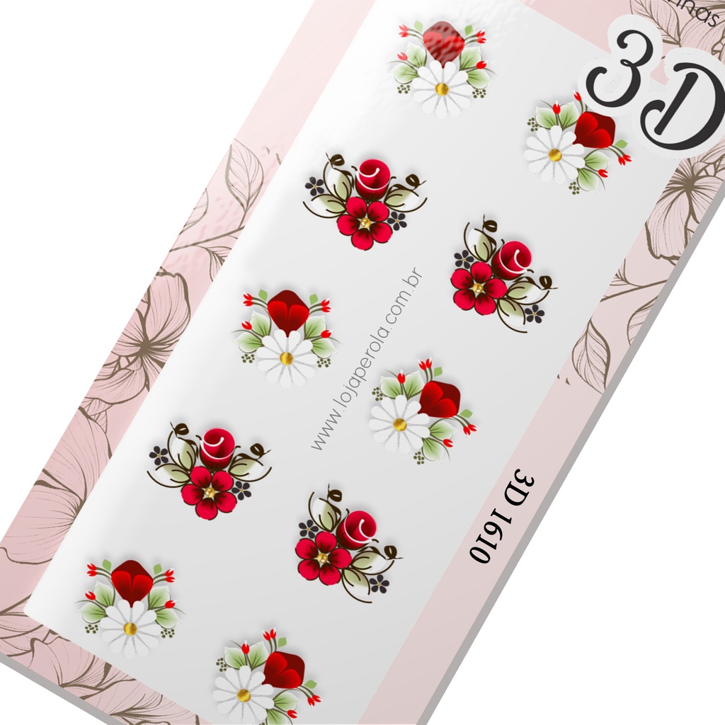 Adesivo 3D de Unhas-Margaridas com flores vermelhas-3D 1610 em Oferta na Shopee