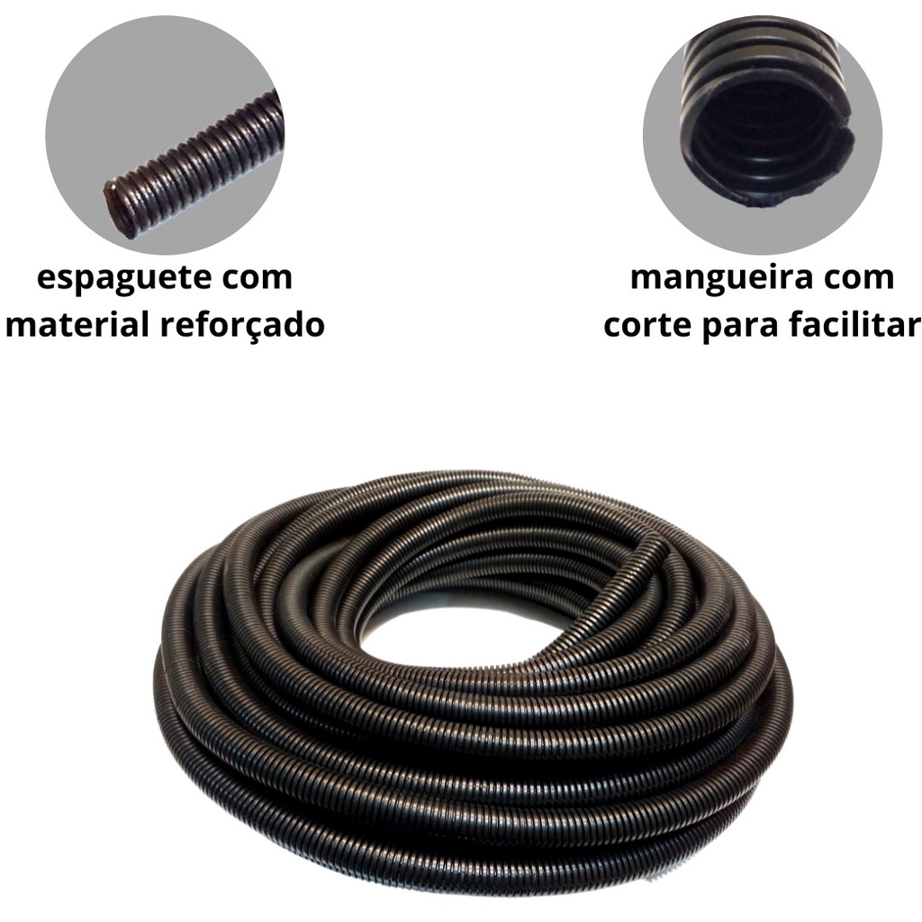 Espaguete Rolo Corrugado Preto Conduite 13mm Com Corte 20 Metros Reforçado Resistente Para Chicotes Fios Elétricos Som · foto 2