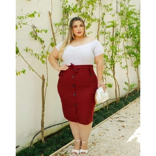 Saia Midi Plus Size 6 Botões com Laço 48 ao 54