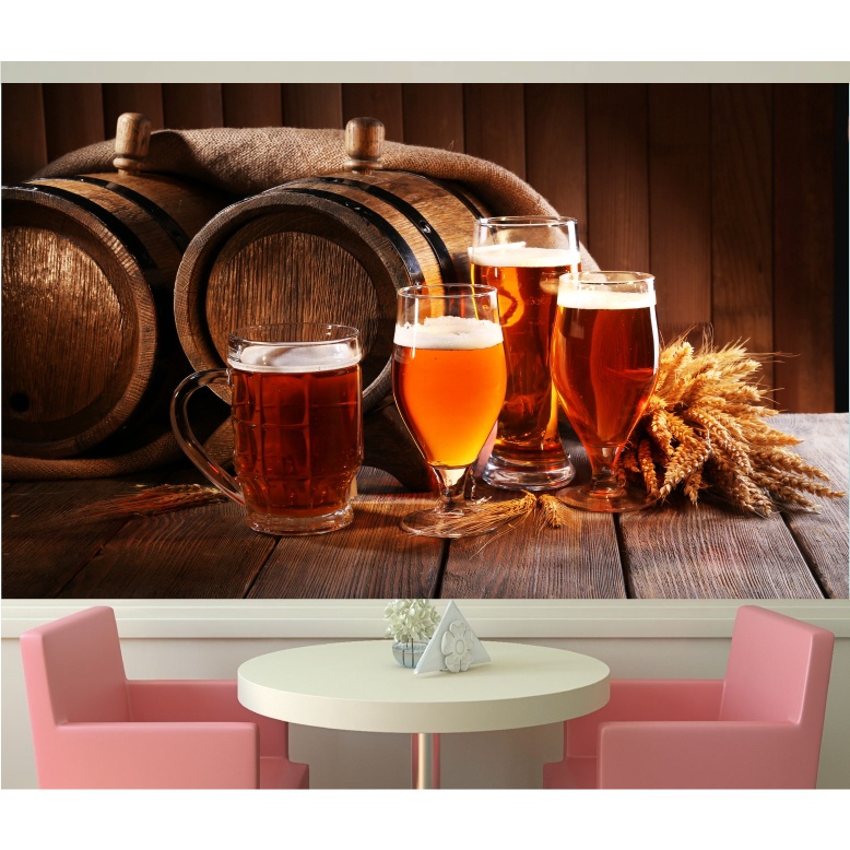 Adesivo Cerveja Barril Cevada Bebida Chopp Papel de Parede Painel Cozinha M13