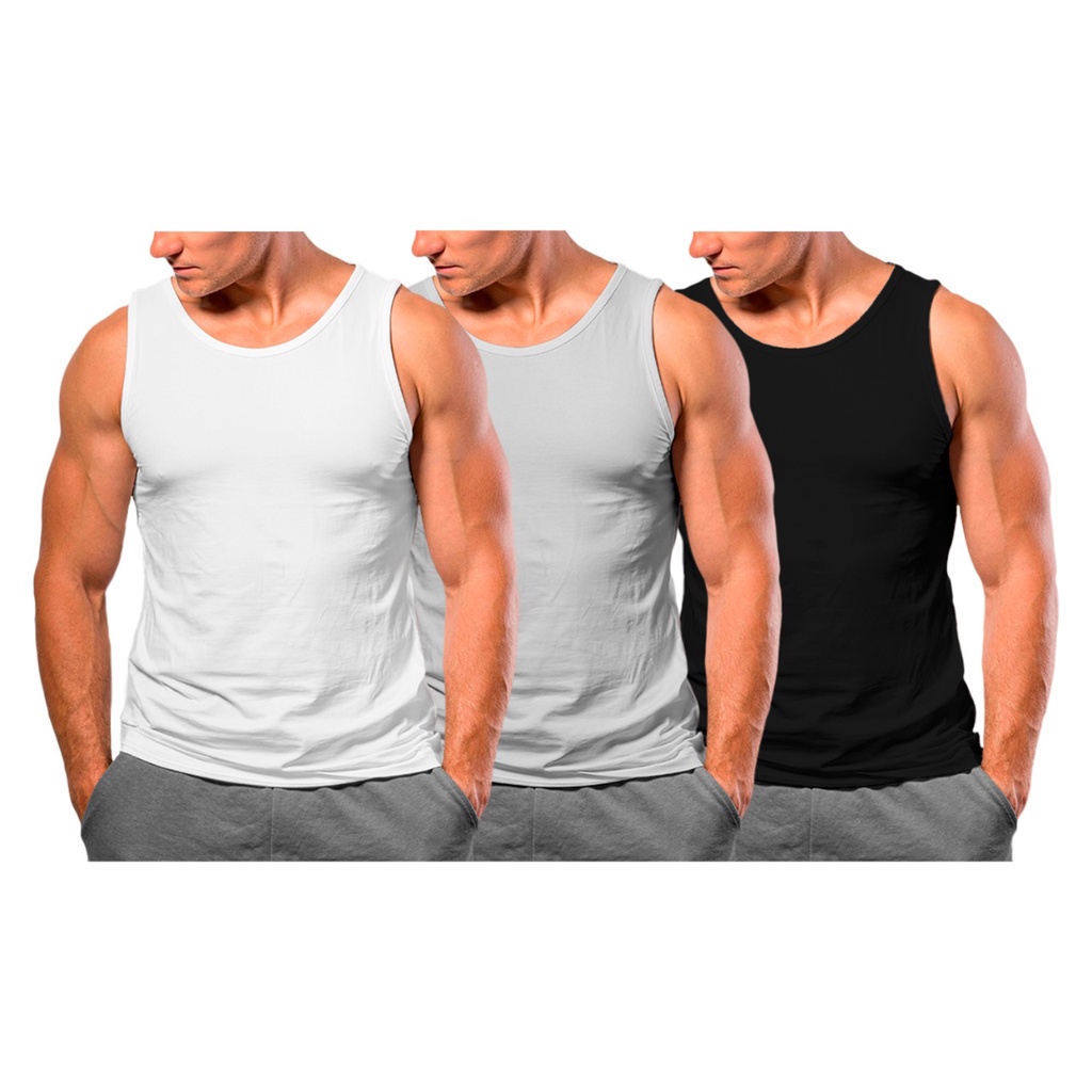 Kit 3 Camisetas Regata Masculina 100% Algodão Treino Academia Lisa Básica