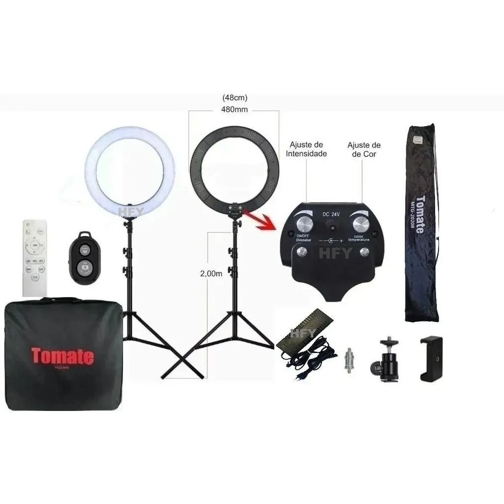 Ring Light Original 48cm 448 Leds 80w tomate MLG-048a  COM tripe  E  controle