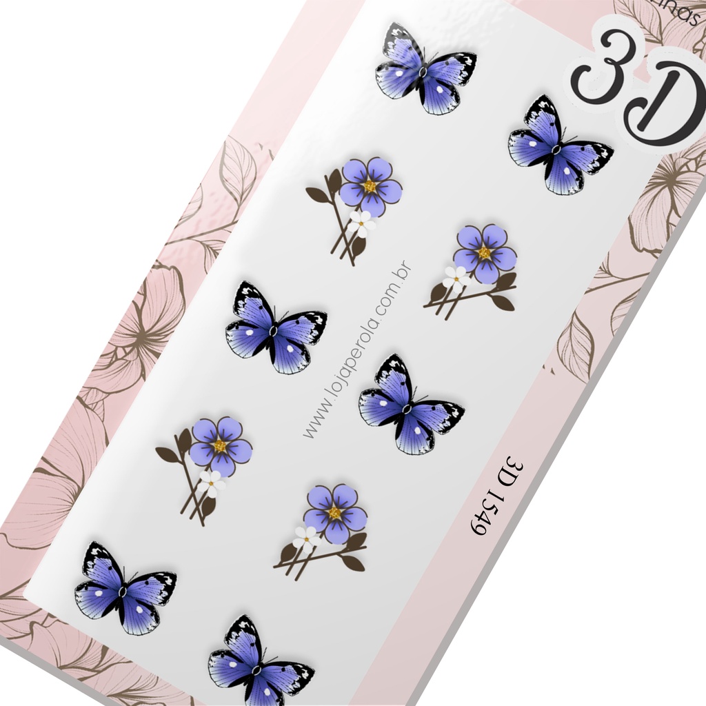 Adesivo de Unha 3D Borboleta e flor azulcomgalho-3D 1549 em Oferta na Shopee
