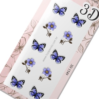 Adesivo de Unha 3D Borboleta e flor azulcomgalho-3D 1549 em Oferta na Shopee