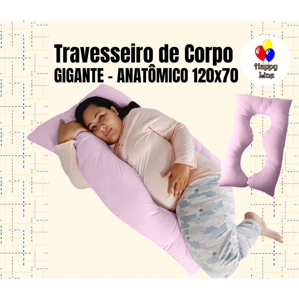 Travesseiro de Gestante Rosa de Corpo com Capa Protetora Envio Imediato