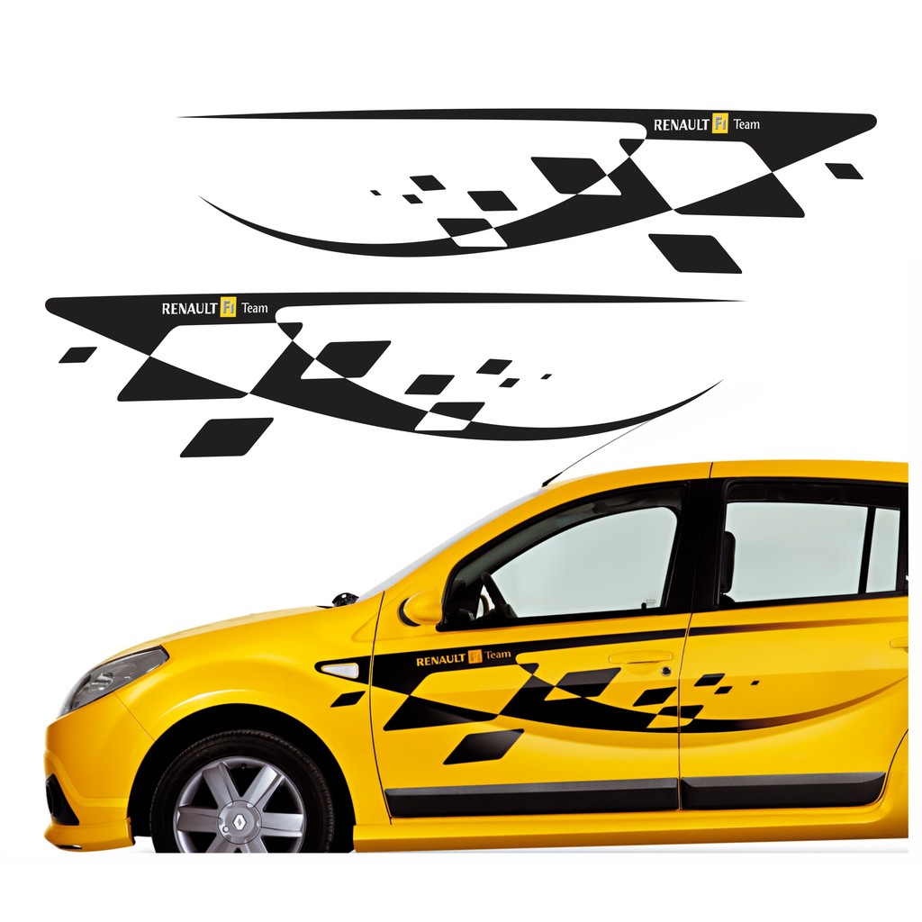 Kit Par Adesivos Renault Sandero F1 Team Faixas Lateral R300