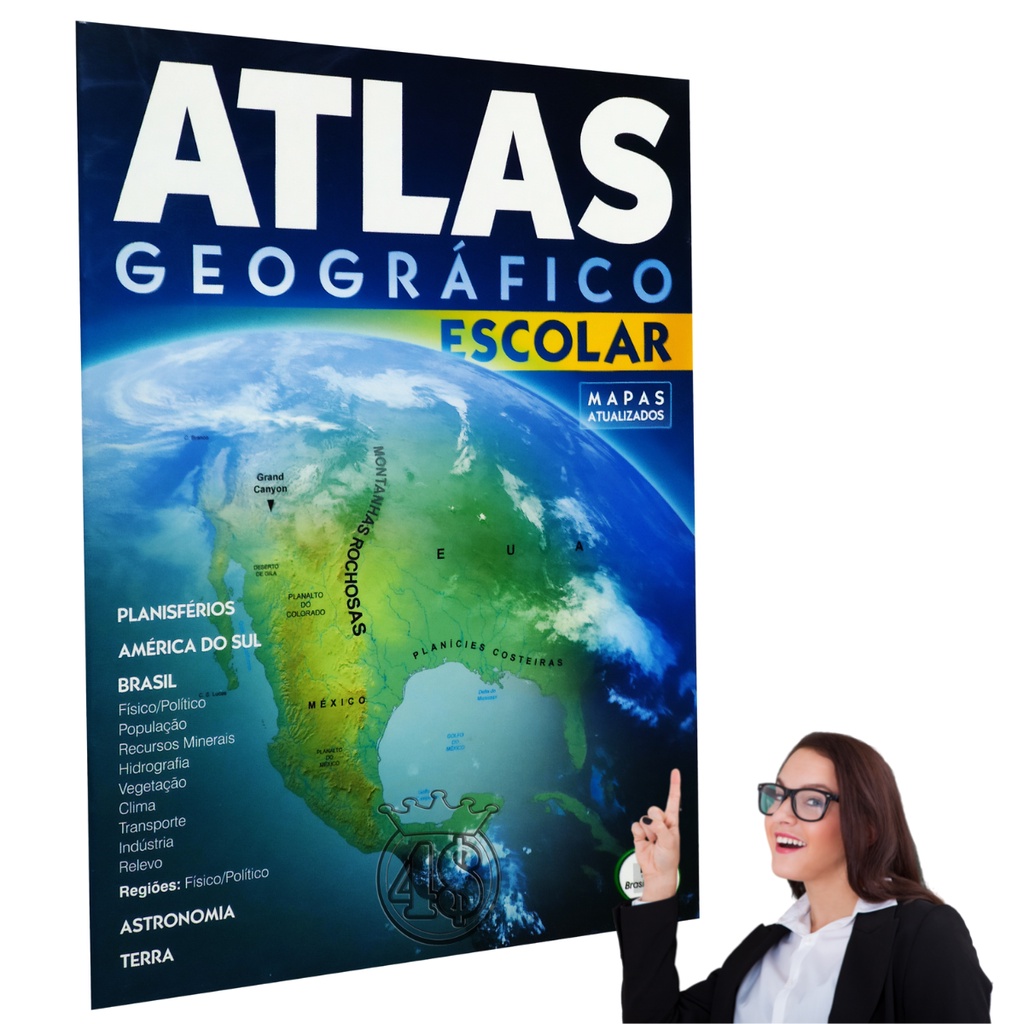 Atlas Geográfico Escolar Mapa Politico Planisfério América Geografia Material Escolar