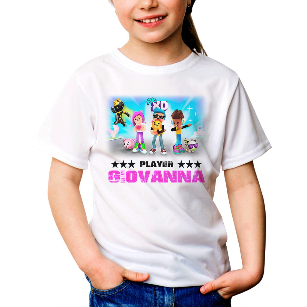 Camiseta Branca Infantil PKXD Personalizada com Nome