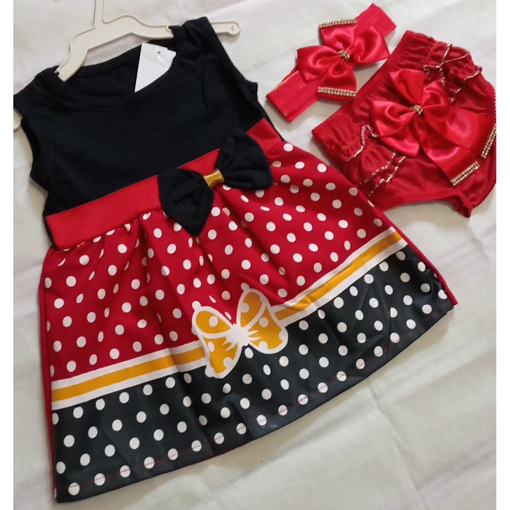 Vestido Minie bebê com calcinha bunda Rica e tiara