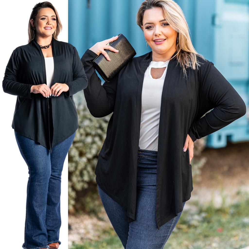 Cardigan Kimono  Plus Size Juquitiba Brasil Preto