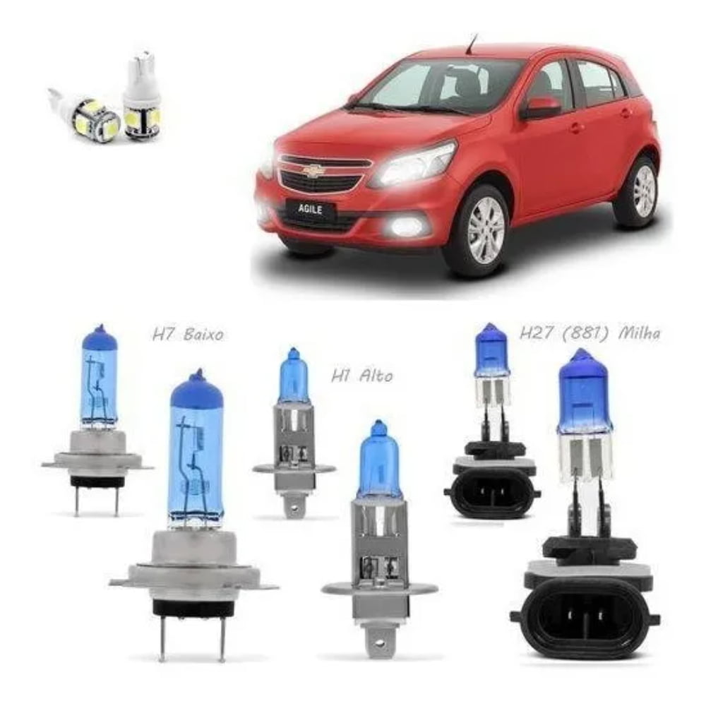 Kit Lâmpadas Super Branca Farol Alto Baixo E Milha H1 H7 H27 Gm Agile 2014 2015 2016