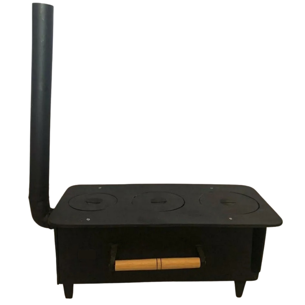 Fogão a Lenha Campeiro 3 Bocas Aluminio Fundido Com Chaminé 50 CM