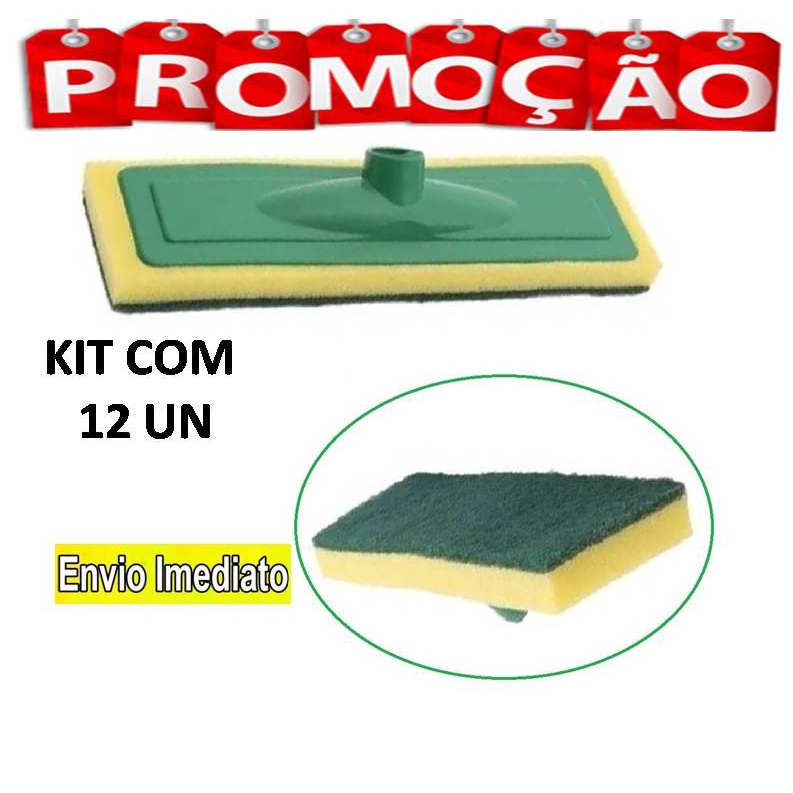 Kit Com Rodo Abrasivo Esponja Lava Piso E Azulejo Limpeza Pesada Sem